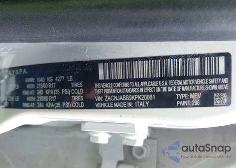 2019 Jeep Renegade Latitude Fwd z USA, uszkodzony, nr VIN ZACNJABB9KPK20061